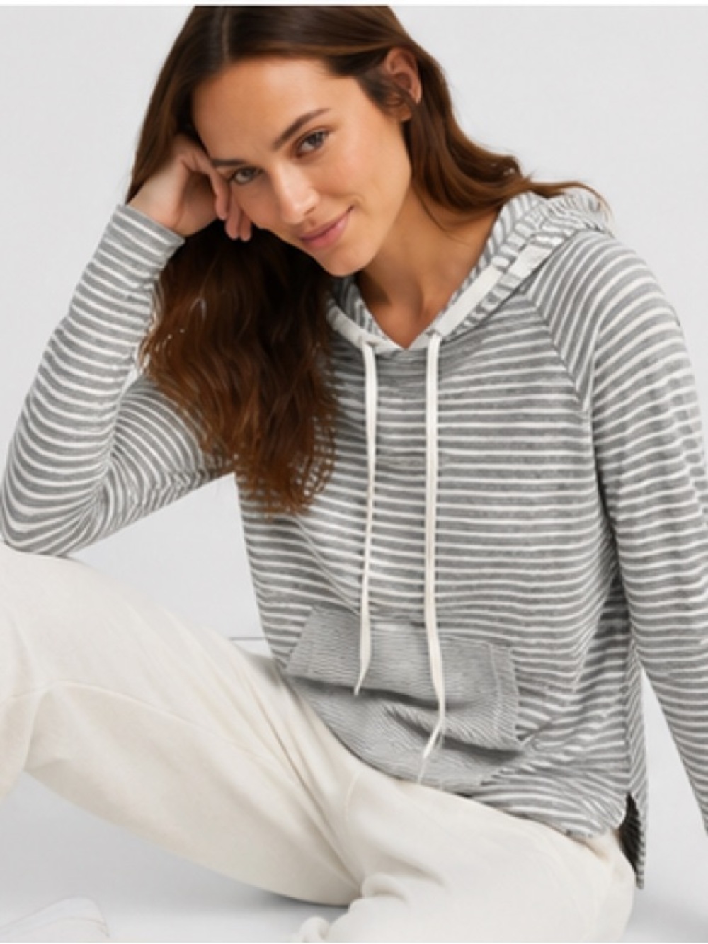 Standard James Perse Striped Gray Hooded Pullover Top